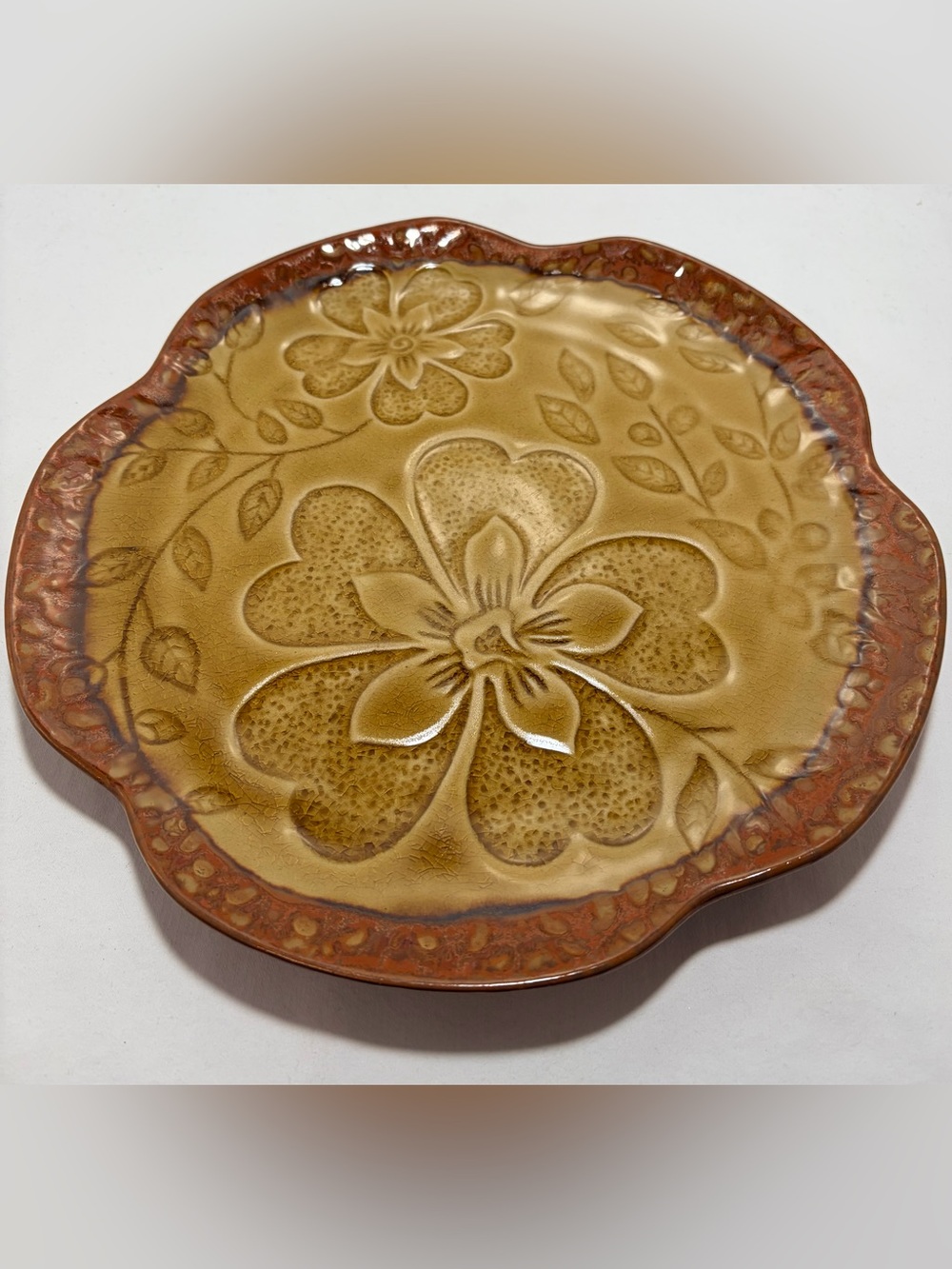 Pier 1 Glazed Floral Ceramic Serving Plate